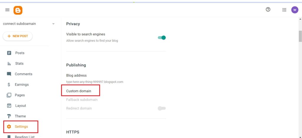 how to connect a subdomain to blooger