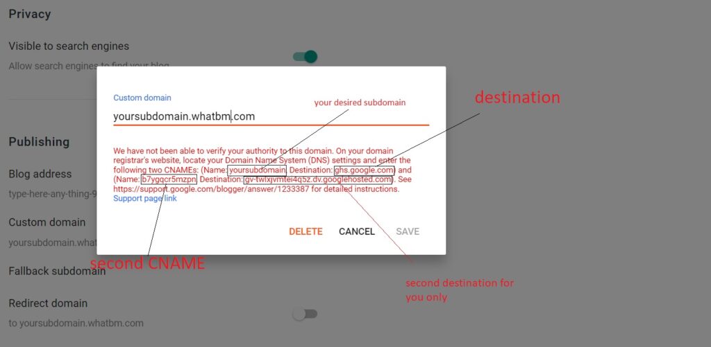 blogger subdomain cnames